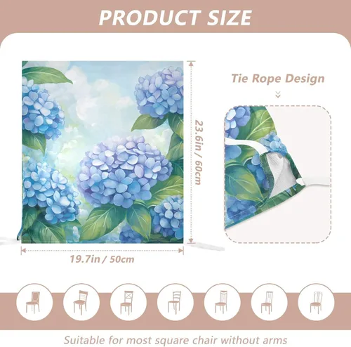 Vista 3 de Juego de 6 fundas decorativas para sillas decorativas de primavera con lema de hortensia azul para festivales (Pascua, graduación, etc.), fundas