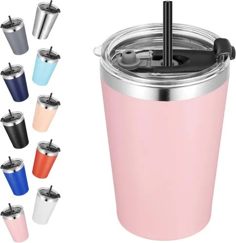 Vista 9 de VEGOND - Vaso térmico de acero inoxidable de 12 onzas con aislamiento al vacío de doble pared, vaso para viaje con tapa y pajita reutilizable Negro