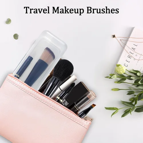 Vista 5 de Ponhey Juego de brochas de maquillaje de viaje 4 en 1, cepillo de maquillaje de viaje desmontable con estuche para base, polvo suelto, corrector