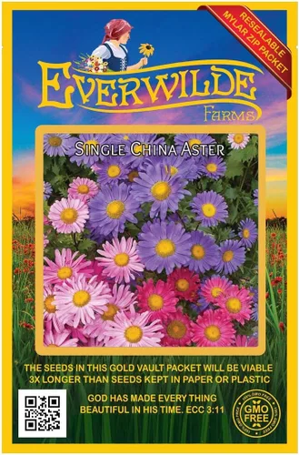 Vista 4 de Everwilde Farms - Semillas de flores silvestres Aster de China mezcladas de 1 onza - Gold Vault