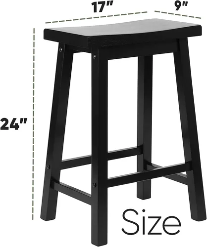 Vista 3 de PJ Wood Taburete de cocina con asiento de silla de montar de 24 pulgadas con placa de pie - negro