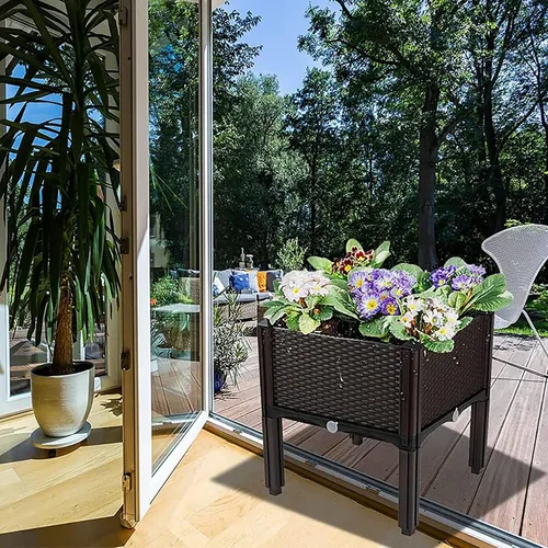 Vista 6 de Macetas elevadas de plástico para cama de jardín elevada con patas para plantas al aire libre, kits de caja con agujeros de drenaje para patio