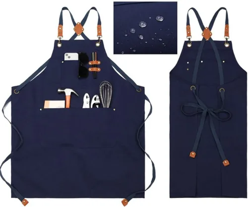 Vista 4 de EUDOLAH Delantales de chef para mujeres y hombres con bolsillos grandes, delantales de cocina, de lona, con espalda cruzada, repelente al agua
