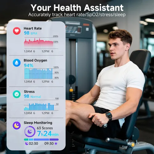 Vista 2 de SOUYIE Smart Watch with SOS, 1.85" AMOLED Display Fitness Tracker, Heart Rate Blood Oxygen Sleep Monitor for Men Women, IP68 Waterproof Sport Watch