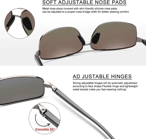 Vista 4 de WOWSUN Gafas de sol polarizadas para hombre, protección UV, marco de metal rectangular, gafas de sol de moda para hombre, para conducir golf