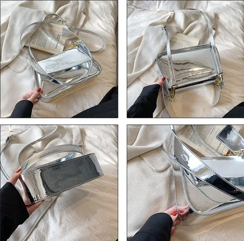 Vista 8 de Bolso de noche para mujer, bolso de mano Y2k, plateado brillante, bolso de mano, bolso de fiesta, lindo bolso metálico