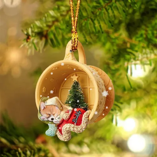 Vista 31 de Adornos de acrílico de encargo de la Navidad del nombre del perro, forma 2D personalizada para los amantes del perro Bulldog