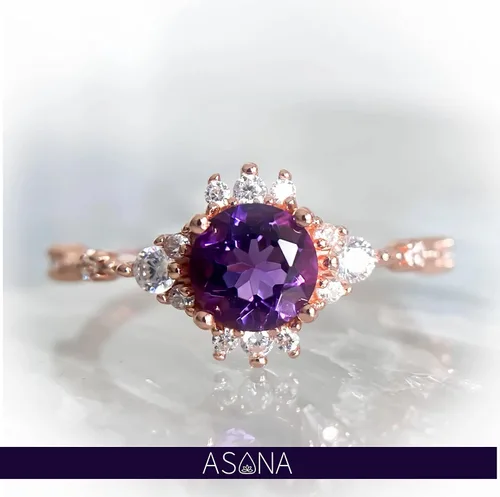 Vista 2 de Anillo de boda de amatista de oro rosa de 14 quilates, anillo de compromiso de amatista, anillo de compromiso para mujer, anillo de promesa morado