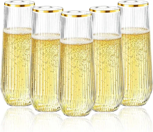 Vista 8 de Goodluck Paquete de 24 copas de champán desechables transparentes, copas de champán sin tallo de 9 onzas, vasos desechables de plástico transparente