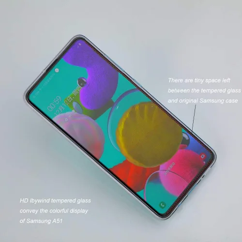 Vista 5 de Ibywind Protector de pantalla para SamSung Galaxy A51, con 2 piezas de vidrio templado, 1 protector de lente de cámara, 1 película de fibra