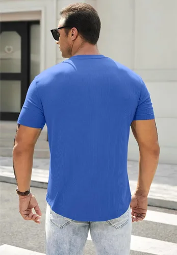 Vista 2 de JMIERR Camisas Henley para hombre con cuello redondo y botones