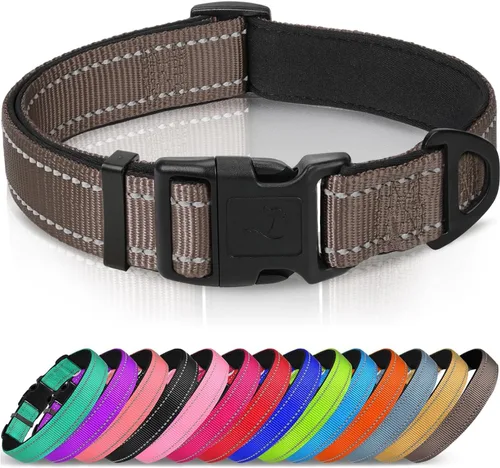 Vista 18 de Joytale - Collar reflectante para perro, collar de nailon transpirable con acolchado de neopreno suave para mascotas, ajustable para cachorros