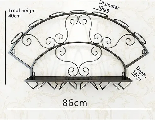 Vista 6 de Estante de metal para 7 botellas de vino, soporte para vino montado en la pared con estantes, estante de bar para licor, estante flotante para copas
