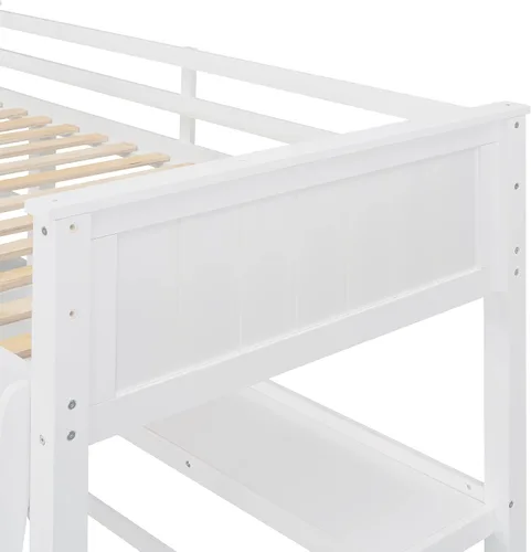 Vista 8 de Merax Cama tipo loft de tamaño individual con escritorio integrado, 3 cajones de almacenamiento y estantes ajustables, cama de plataforma de madera