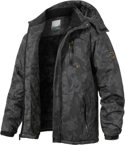 Vista 7 de Chaqueta de esquí para hombre, de invierno, con forro polar cálido, impermeable, cortavientos, con capucha, para montaña, senderismo, nieve y lluvia