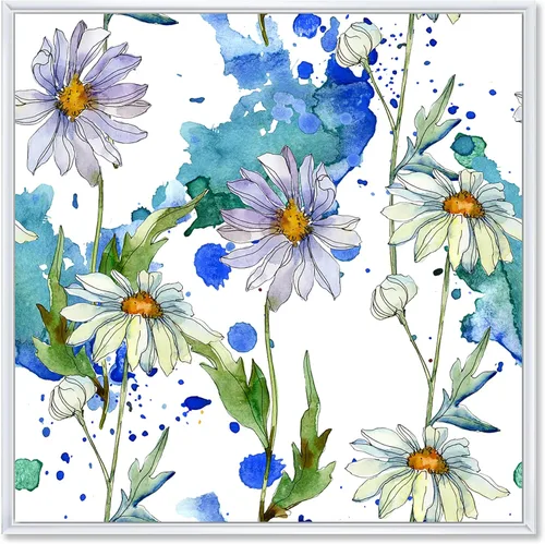Vista 69 de DesignQ Lienzo enmarcado tradicional con flores silvestres azules con hojas verdes II