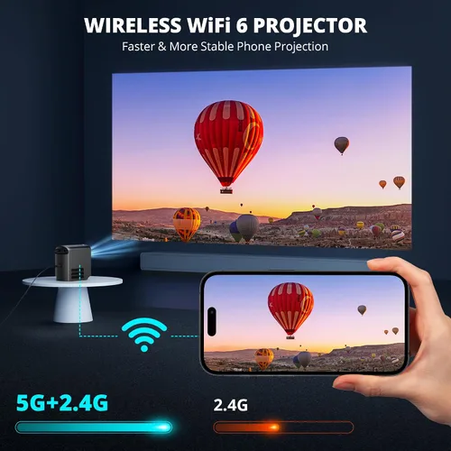 Vista 4 de Mini proyector inalámbrico con WiFi y Bluetooth 5G, proyector portátil compatible con proyección de video de película 4K, enfoque eléctrico 350ANSI