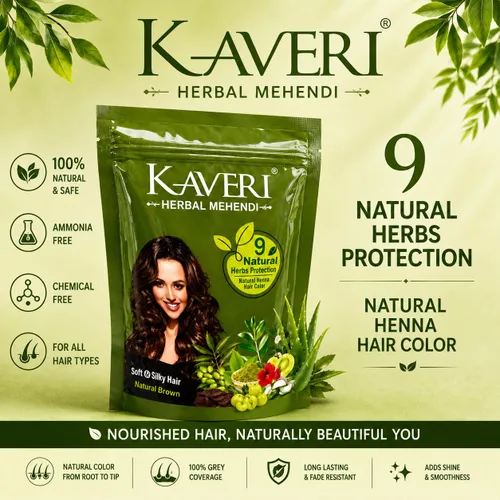 Vista 4 de Kaveri Henna Herbal Brown Natural - 9 hierbas Henna en polvo para el cabello - Tinte de henna natural para el color del cabello - Proporciona un