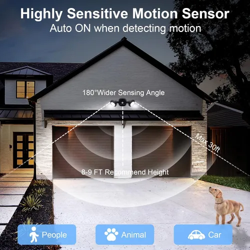Vista 4 de Paquete de 2 luces LED inalámbricas con sensor de movimiento que funcionan con pilas, luces de inundación LED inalámbricas con control remoto, luz
