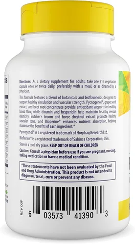 Vista 3 de Healthy Origins Pycnogenol® Circulation Complex Circulación saludable y apoyo venoso Pycnogenol®, semilla de uva, raíz de remolacha, diosmina