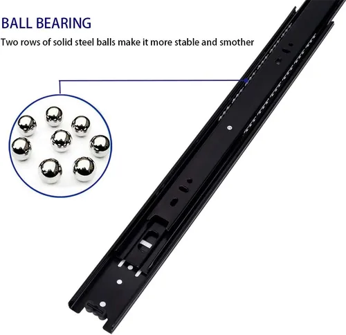 Vista 2 de 6 pares de hardware de 12 pulgadas de 3 secciones, deslizadores de cajón de extensión completa con rodamiento de bolas de montaje lateral negro
