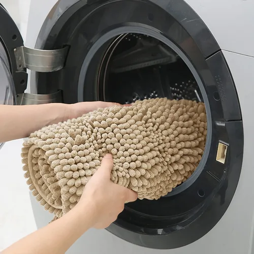 Vista 6 de ACCUMTEK - Juego de alfombras de baño a rayas beige de 3 piezas, ultrasuaves, antideslizantes de chenilla, alfombras de baño mullidas y absorbentes