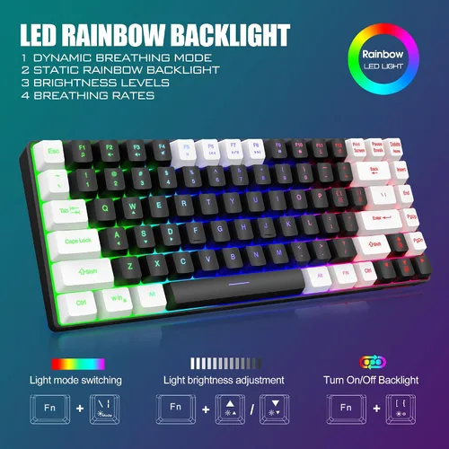 Vista 3 de RedThunder Combo de teclado y mouse inalámbricos K84, batería recargable retroiluminada arco iris, 75% de diseño TKL ultra compacto teclado