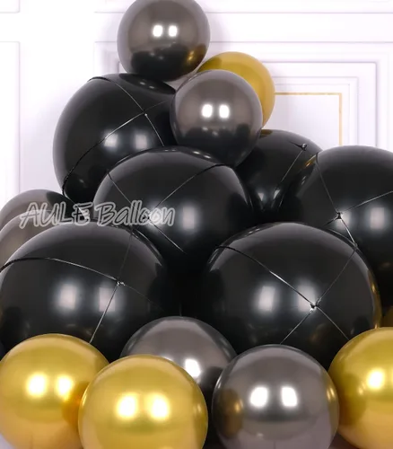 Vista 4 de AULE Decoraciones de globos negros para fiesta, paquete de 6, globos negros metálicos 4D gigantes de 22 pulgadas, globos redondos grandes de Mylar