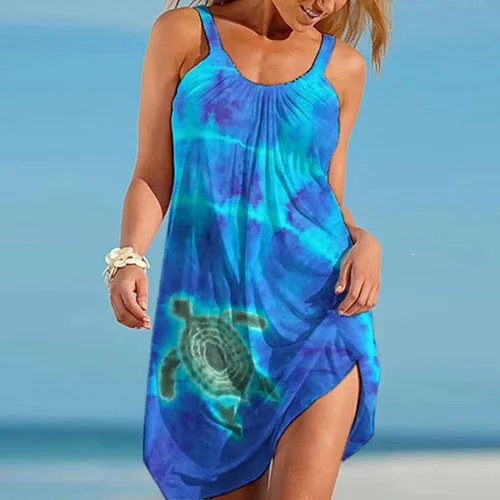 Vista 3 de Oiumov - Vestidos de verano para mujer, vestido midi con estampado de dibujos animados, vestido floral, sin mangas, casual, bohemio, vestido sin
