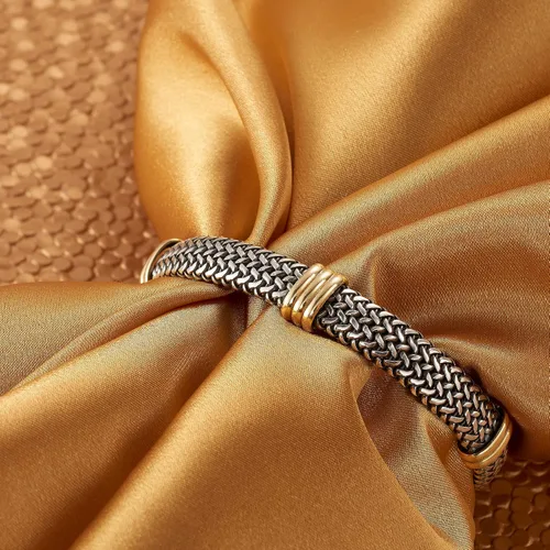Vista 5 de Ross-Simons Italian Sterling Silver and 18kt Bonded Gold Woven Bracelet