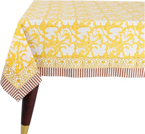 Vista 34 de Ridhi Mantel rectangular con estampado de bloque de mano verde espárragos Espárragos Verde Gadd