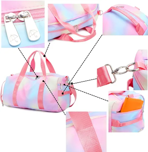 Vista 9 de Mochila deportiva de lona para viaje o gimnasio, para hombre y mujer, con compartimento para zapatos y bolsillo para cosas húmedas