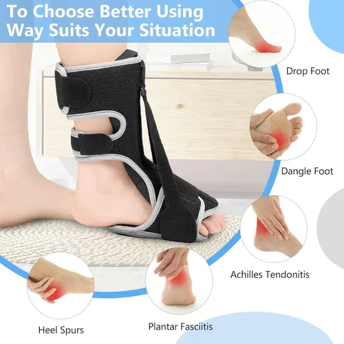 Vista 2 de Férula nocturna para fascitis plantar, férula nocturna ajustable para alivio de la fascitis plantar para mujeres y hombres, soporte de alivio