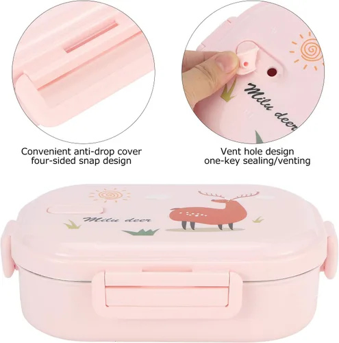 Vista 5 de Vbestlife Contenedor de alimentos, caja Bento de 24.3 fl oz, aislada a prueba de fugas para niños y adultos (color puro en polvo-ciervo)