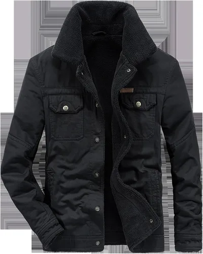 Vista 2 de Chaqueta de algodón para hombre, con forro polar, cálida, color sólido, casual, con broches de presión, con múltiples bolsillos