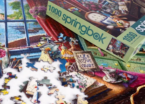 Vista 5 de Springbok Creative Mood - Rompecabezas de 1000 piezas para adultos, corgi en estudio de arte, piezas de corte único, fabricado en Estados Unidos