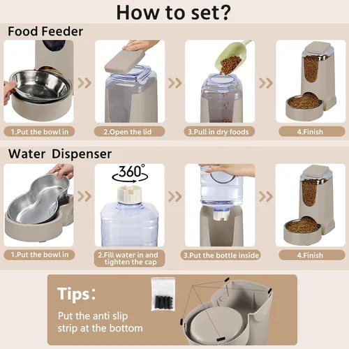 Vista 7 de Paquete de 2 alimentadores automáticos para gatos y dispensador de agua de acero inoxidable, juego de bebedero para perros por gravedad, juego