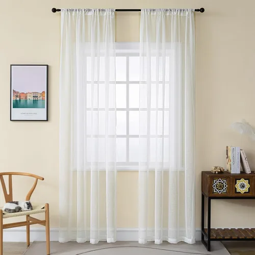 Vista 19 de Cortinas plisadas negras traslúcidas de 84 pulgadas de largo, 2 paneles para dormitorio, lino texturizado, ganchos transparentes para pista