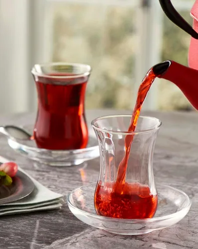 Vista 3 de Tazas y platillos turcos, 12 piezas, auténticos vasos de té turco de cintura delgada, juego de té tradicional perfecto para fiesta de té árabe