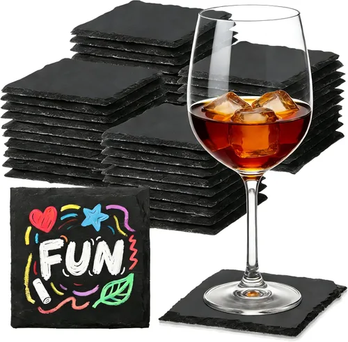 Vista 14 de 12 posavasos de pizarra negros a granel grabados con láser pintados a mano pintados a mano, alfombrilla inferior antideslizante, regalo de cocina