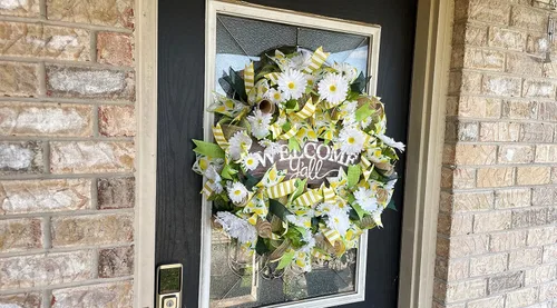 Vista 6 de XL Welcome Y'all Lemon & Daisy Summer & Spring Deco Mesh Front Door Wreath, Porch Patio Home Decor, Handmade, Unique Gift Idea for Her