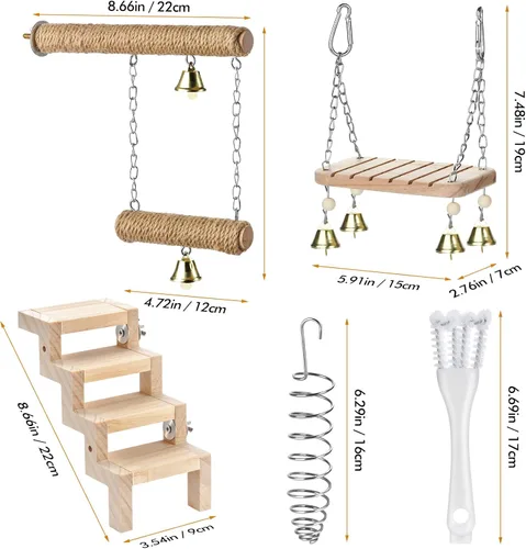 Vista 5 de Juguetes para columpio y perca para jaulas de pájaros, hamaca colgante, escalera de escalada, perca de pie Se adapta a periquitos, conures