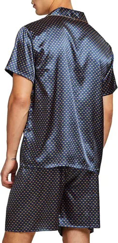 Vista 4 de Pijamas de satén para hombre corto con botones Pj Set ropa de dormir