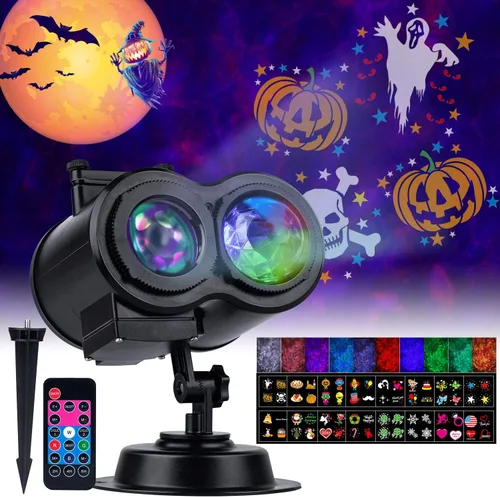 Vista 9 de Minetom Proyector de luces de Navidad de Halloween para exteriores, 26 efectos HD (ondas oceánicas 3D + patrones), impermeable, con temporizador