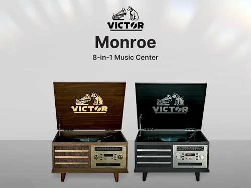 Vista 2 de VICTOR VWRP-3700 Monroe - Tocadiscos retro 8 en 1 y centro de entretenimiento con Bluetooth y altavoces integrados, grafito