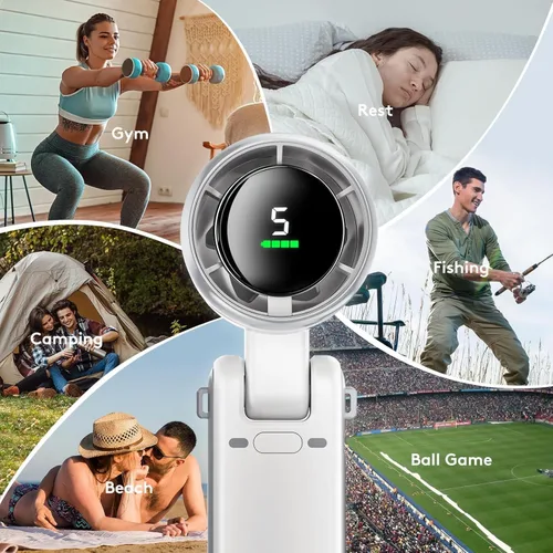Vista 7 de Ventilador de mano, ventilador personal recargable, motor de alta potencia, pantalla LED, ventiladores de bolsillo pequeños