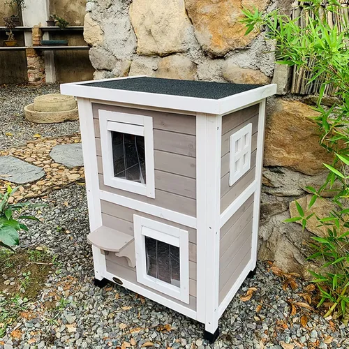 Vista 4 de Cat Villa Cat House Outdoor Double Floor Cat Villa Interior Cat Room Pet Litter Outdoor Cat House Cat House Cat Tower