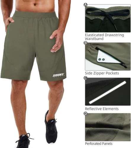 Vista 4 de Souke Sports Pantalones cortos de entrenamiento 2 en 1 para hombre, 7 pulgadas, secado rápido, pantalones cortos atléticos para gimnasio, bolsillos