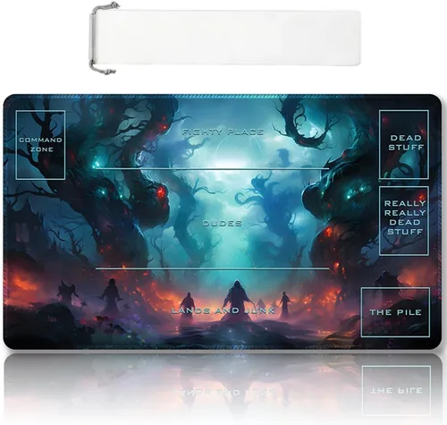 Vista 10 de Tapete de juego MTG cosido de alta calidad con zonas y parte trasera de goma antideslizante, tapete de juego TCG para MTG y otros juegos de cartas