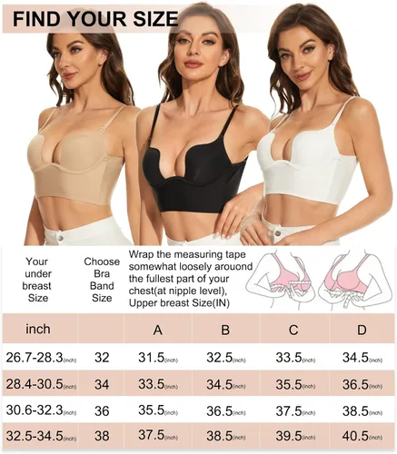 Vista 6 de sealsea Brasier de espalda baja para mujer, con alambre de elevación profunda en forma de U, sin espalda, con correas transparentes convertibles